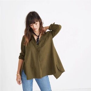 Madewell Loden green flannel classic ex boyfriend button back shirt